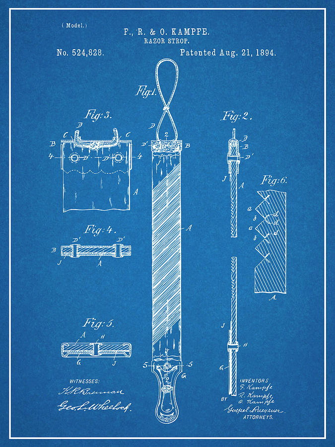 1894 Razor Strop Strap Blueprint Patent Print Photograph by Greg Edwards