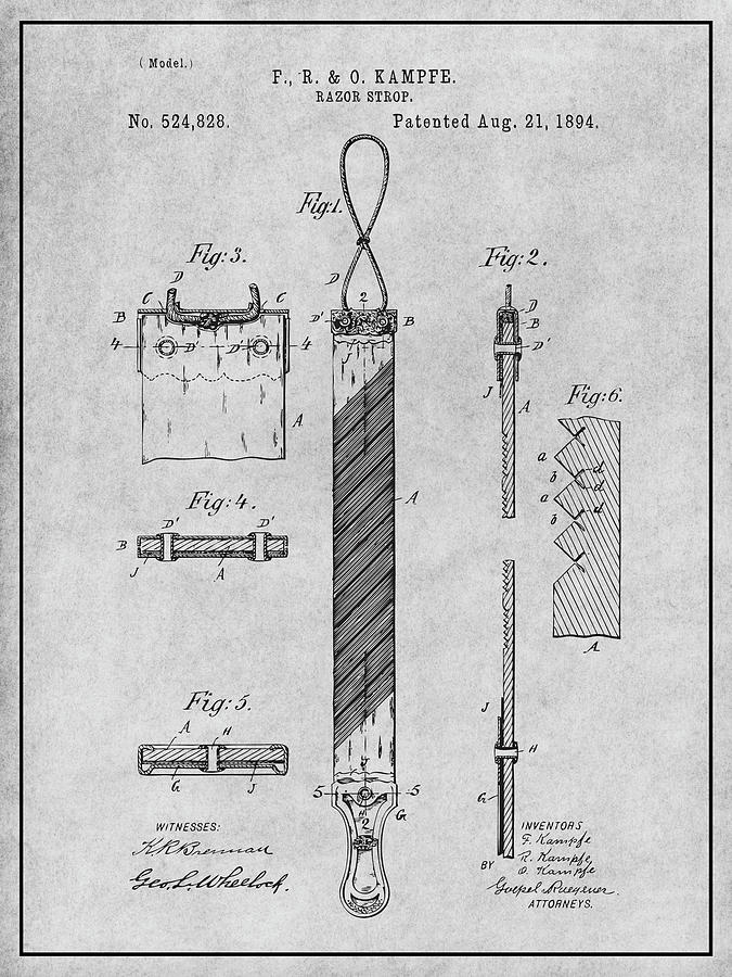 1894 Razor Strop Strap Gray Patent Print Drawing by Greg Edwards