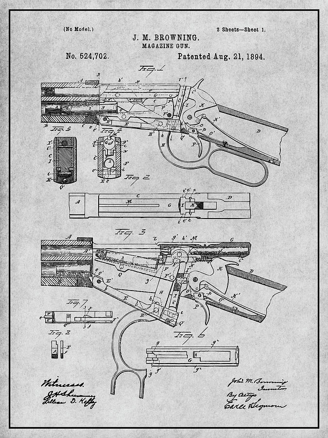 1894 Winchester Lever Action Rifle Gray Patent Print Drawing by Greg Edwards