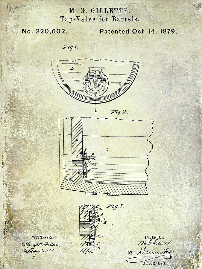 1897 Beer Barrel Tap Valve Patent  Photograph by Jon Neidert