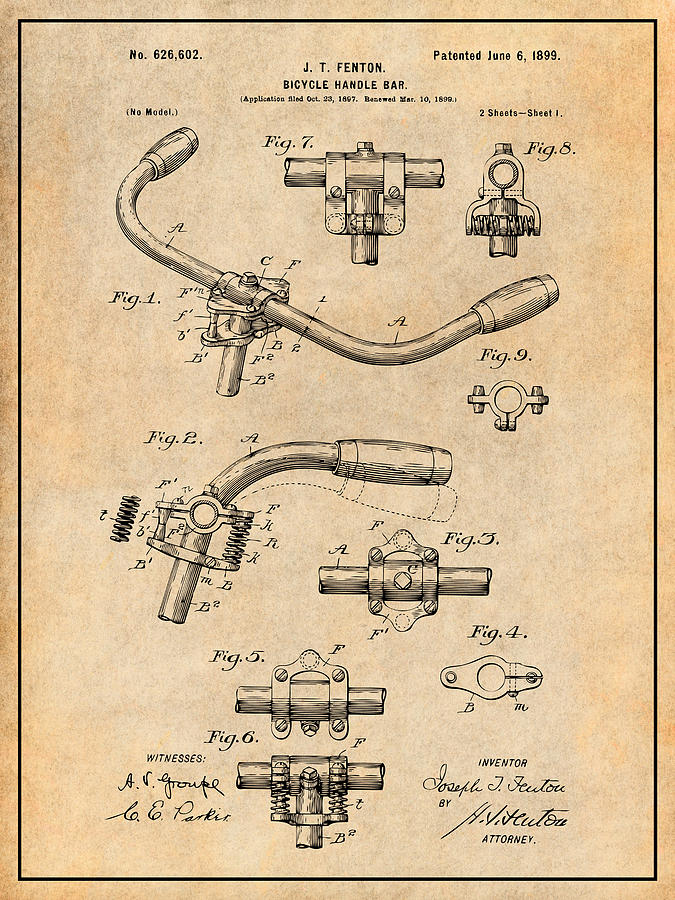 1897 Bicycle Handle Bars Antique Paper Patent Print Drawing by Greg Edwards