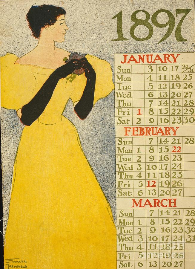 1897 Calendar For The Months Of January, February And March By Edward Penfield Drawing by Edward Penfield