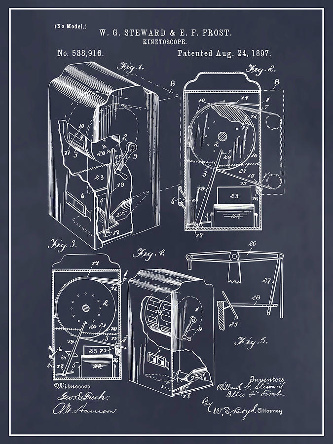 1897 Kinetoscope Blackboard Patent Print Drawing by Greg Edwards