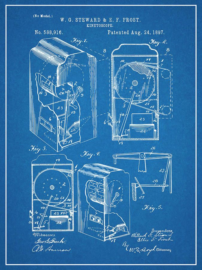 1897 Kinetoscope Blueprint Patent Print  Drawing by Greg Edwards