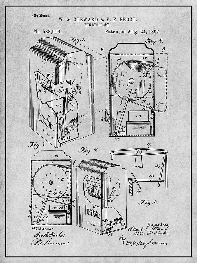 1897 Kinetoscope Gray Patent Print Drawing by Greg Edwards