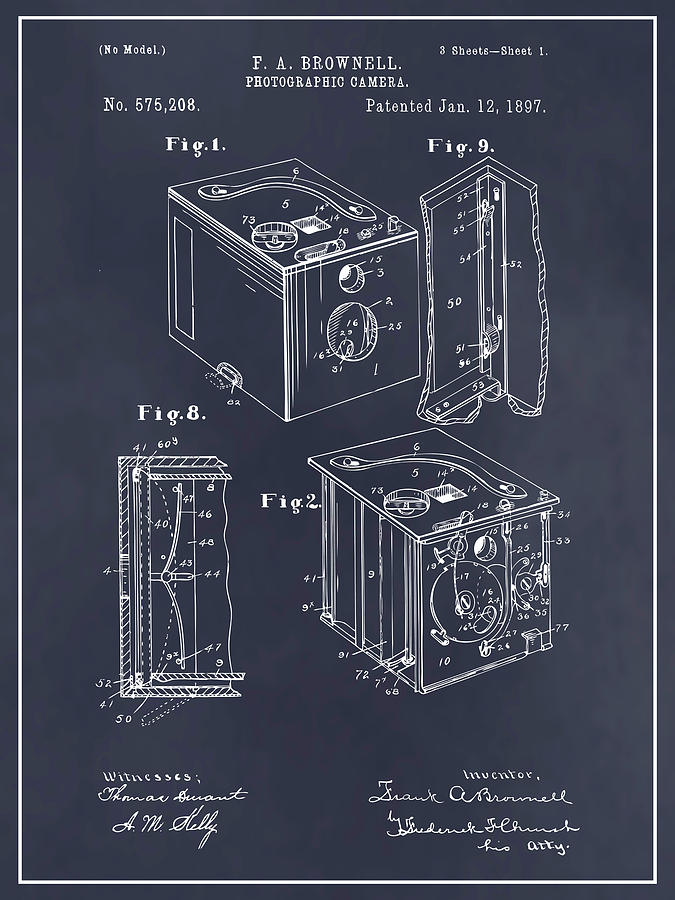 1897 Kodak Brownell Camera Blackboard Patent Print  Drawing by Greg Edwards