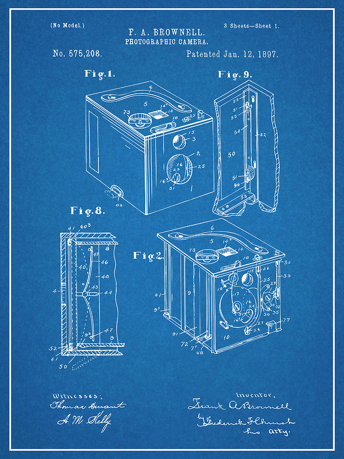 1897 Kodak Brownell Camera Blueprint Patent Print Drawing by Greg Edwards