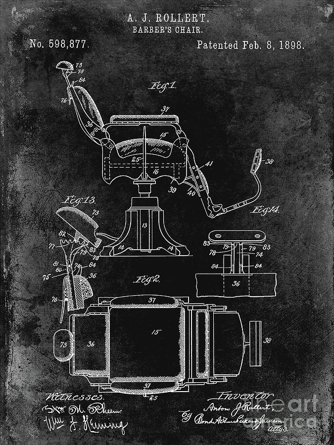 1898 Barber Chair Patent Black Photograph by Jon Neidert