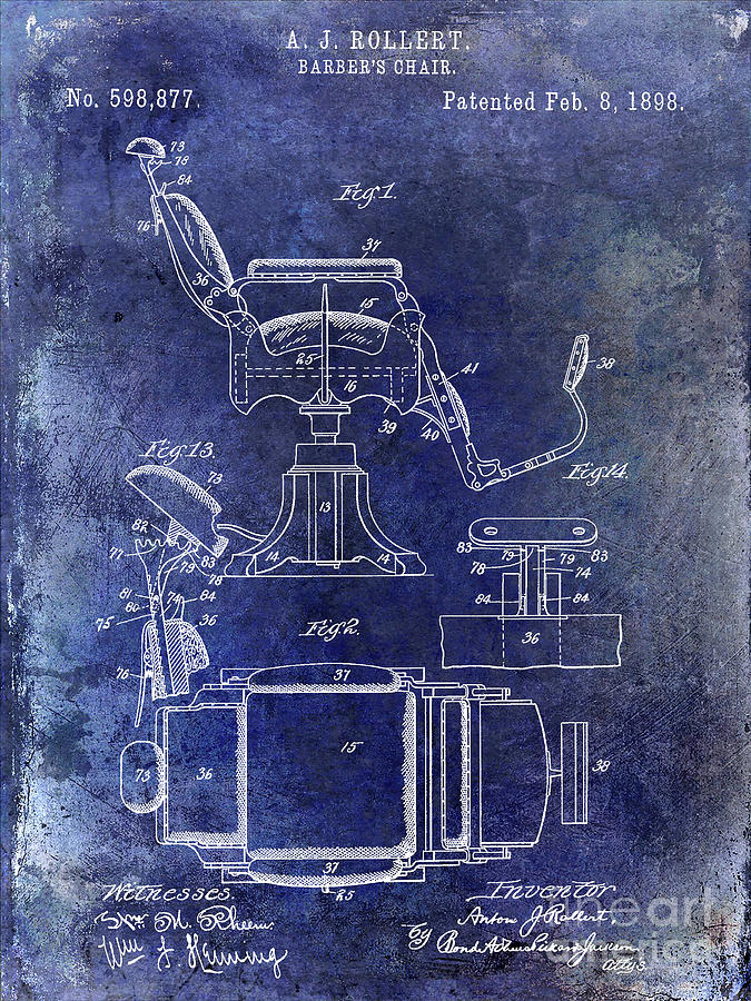1898 Barber Chair Patent Blue Photograph by Jon Neidert