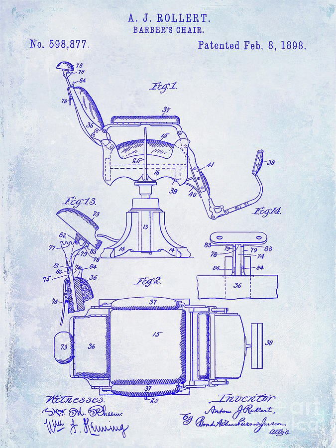 1898 Barber Chair Patent Blueprint Photograph by Jon Neidert