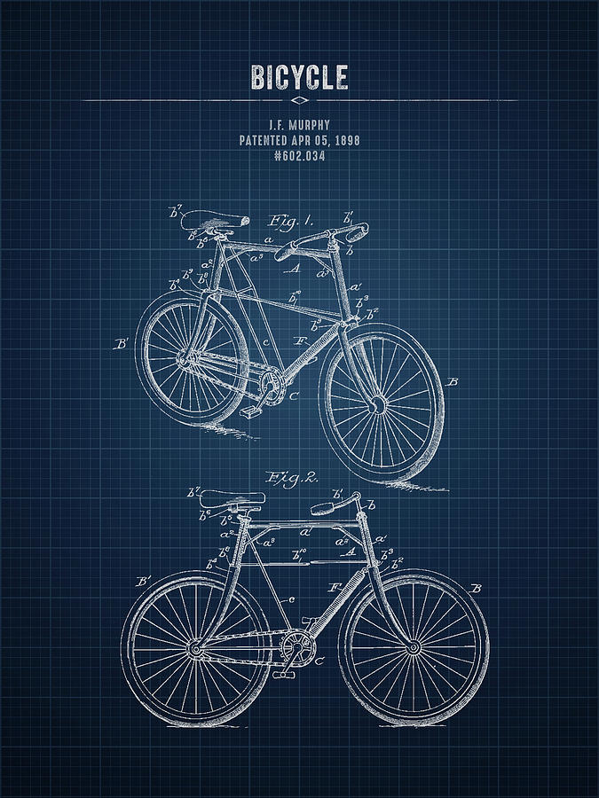 1898 Bicycle - Dark Blueprint Digital Art