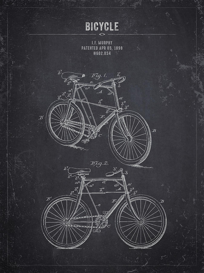 1898 Bicycle - Dark Charcoal Grunge Digital Art