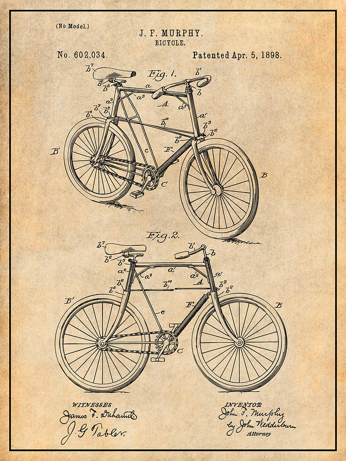 1898 Murphy Bicycle Antique Paper Patent Print Drawing by Greg Edwards