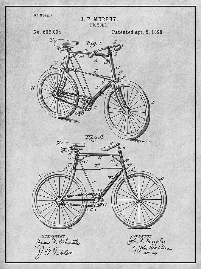 1898 Murphy Bicycle Gray Patent Print Drawing by Greg Edwards