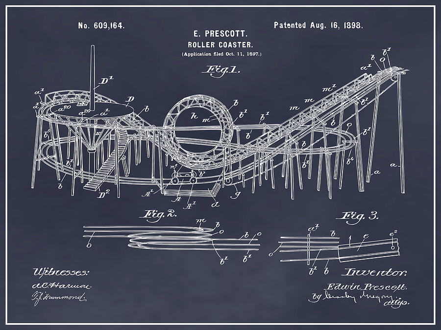 Details about   1927 Traver Roller Coaster Patent Print Art Drawing Poster 