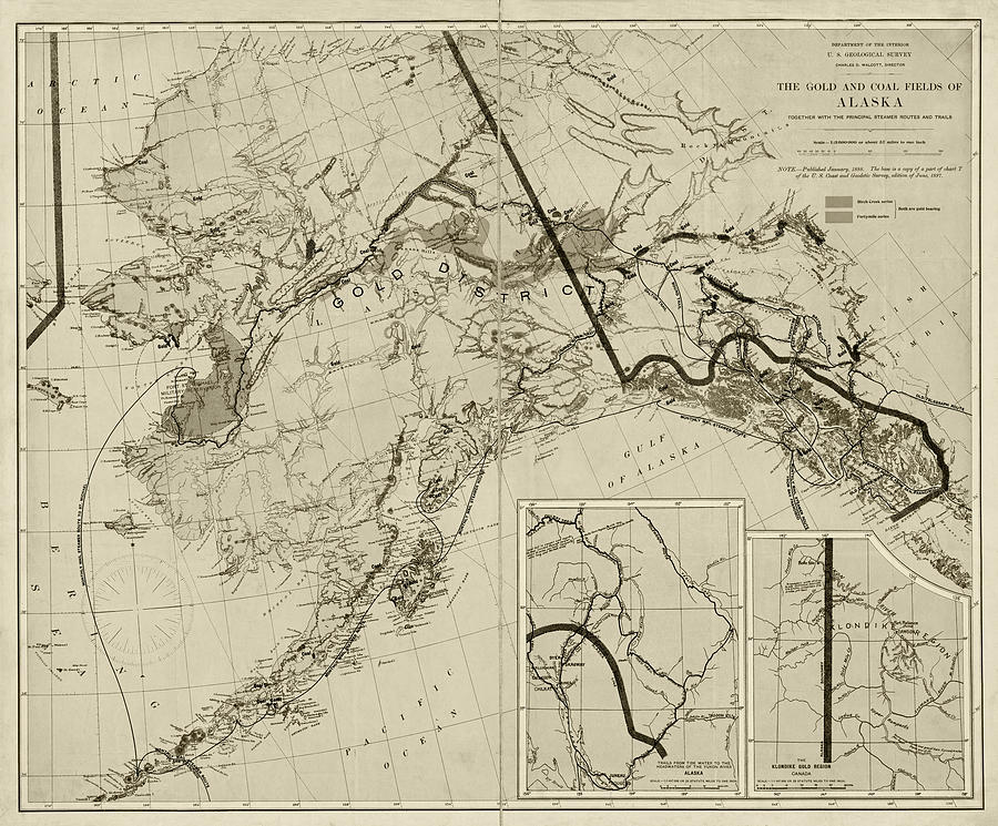 1898 The Gold and Coal Fields of Alaska Map Sepia Digital Art by Toby McGuire
