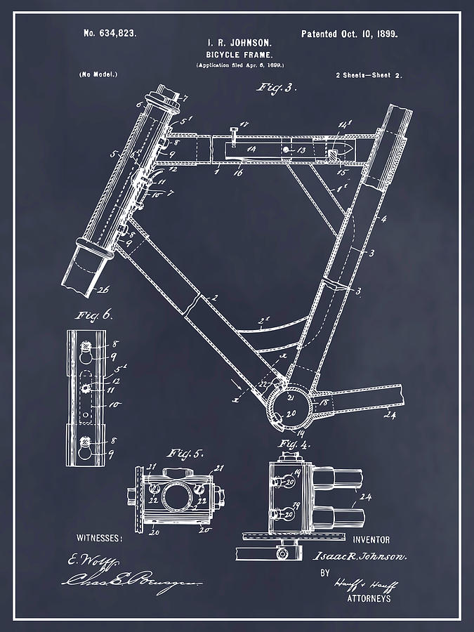 1899 Bicycle Frame Blackboard Patent Print  Drawing by Greg Edwards