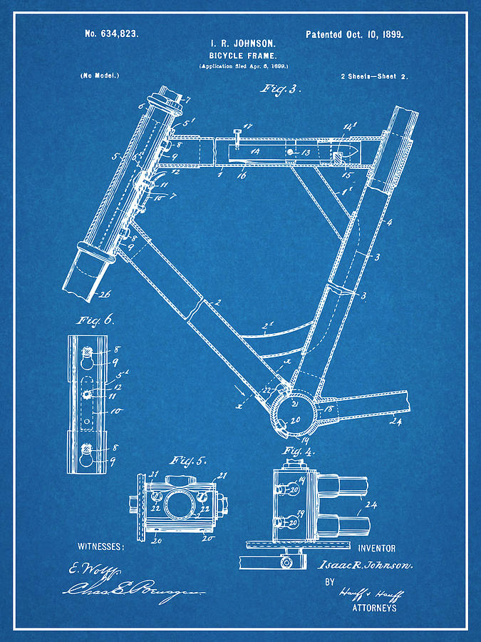 1899 Bicycle Frame Blueprint Patent Print  Drawing by Greg Edwards