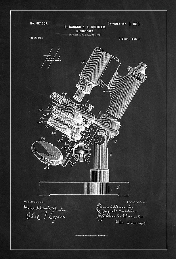 Microscope  Patent Drawing Charcoal 1899 Digital Art by Carlos Diaz