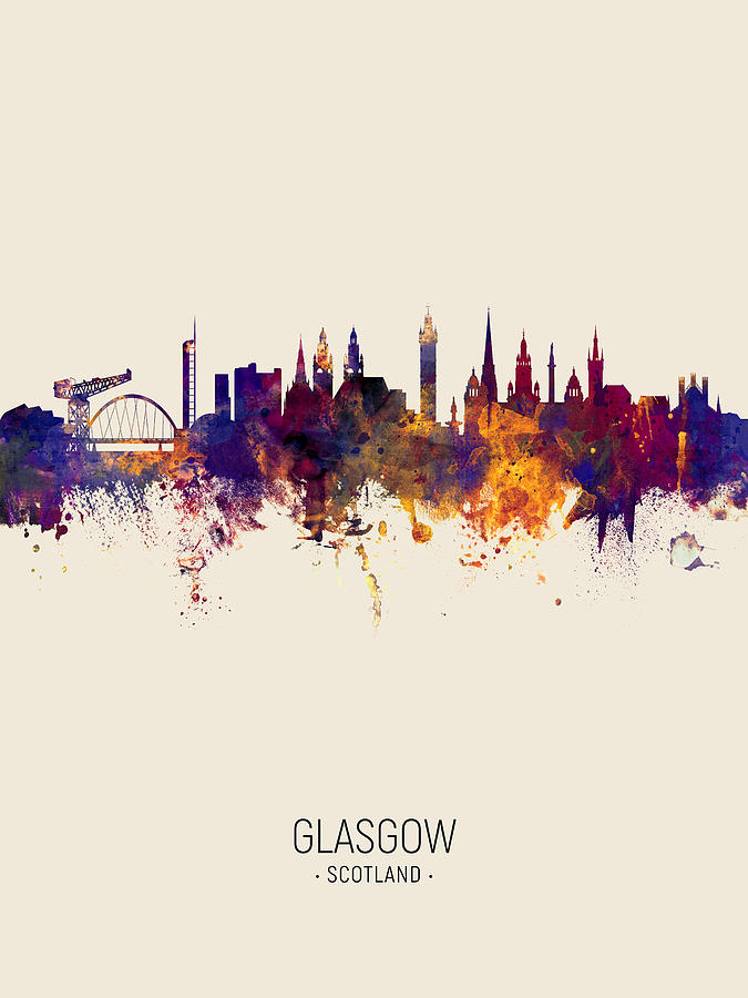 Skyline Digital Art - Glasgow Scotland Skyline #19 by Michael Tompsett