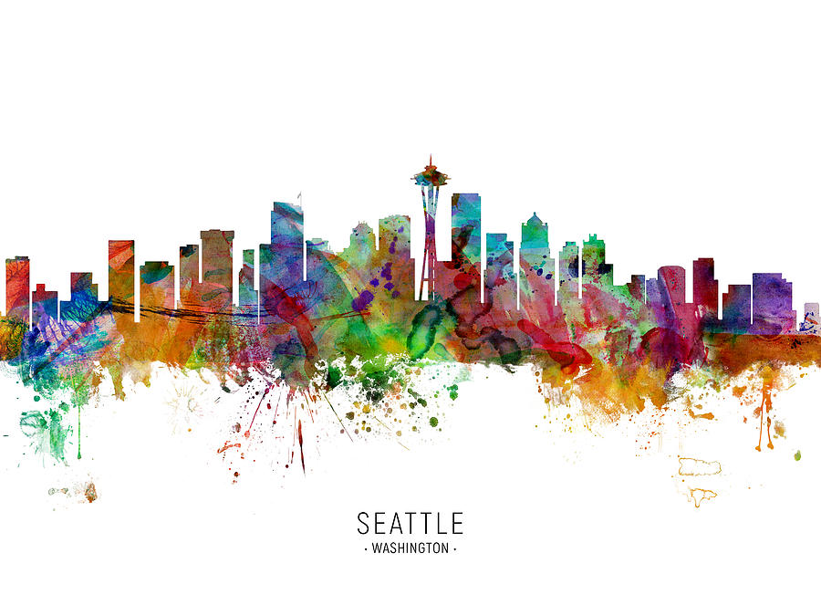 Seattle Washington Skyline #19 Digital Art by Michael Tompsett