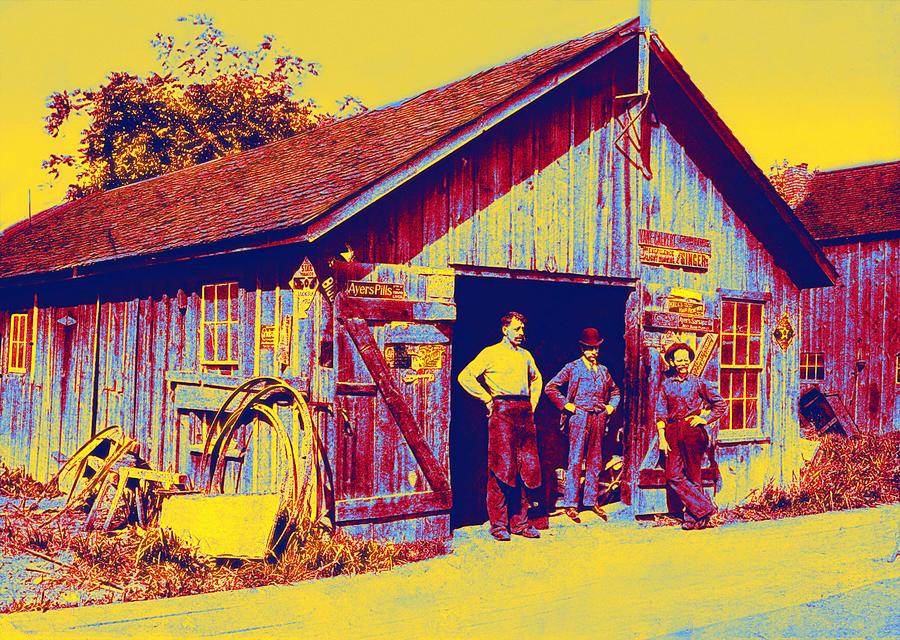 1900 - Samuel Reish  1858-1945  Wearing Apron  And His Blacksmith Shop, Morrisonville, Illinoi Neon Painting
