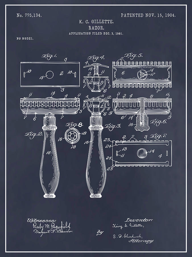 1901 Gillette Safety Razor Blackboard Patent Print Drawing by Greg Edwards