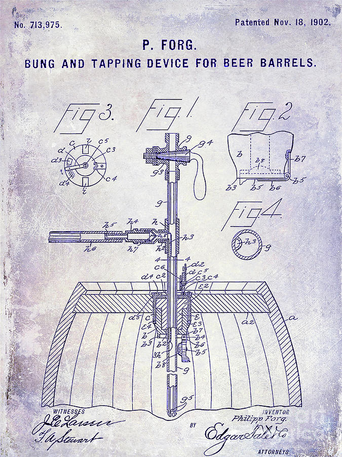 1902 Beer Tapping Device Patent Blueprint Photograph by Jon Neidert