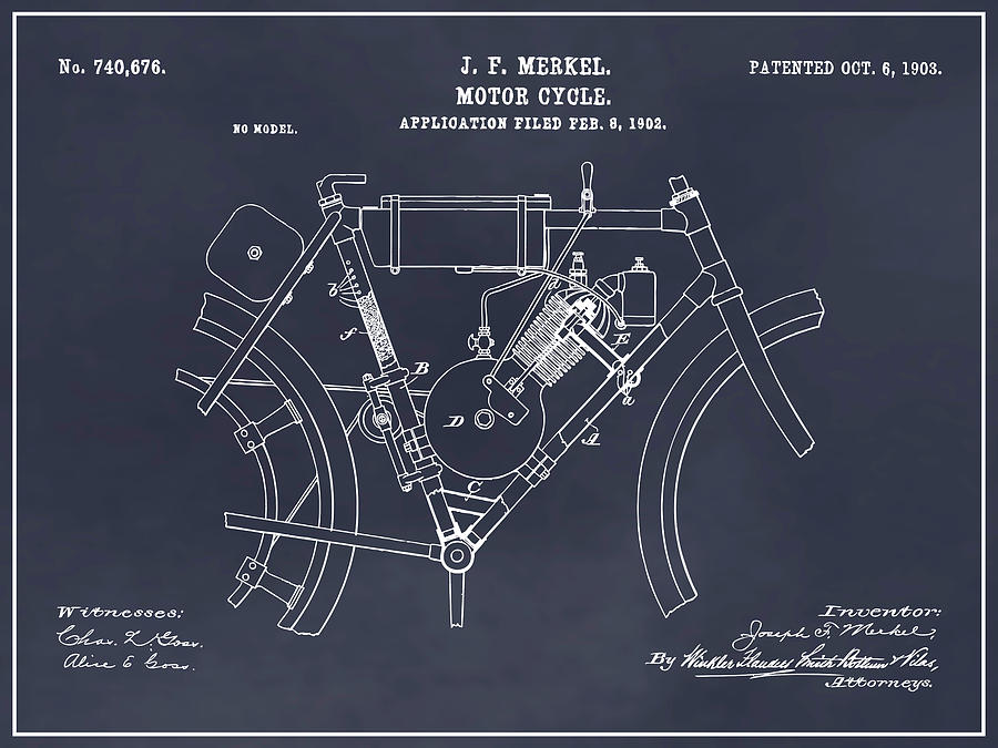 1902 Merkel Motorcycle Blackboard Patent Print Drawing by Greg Edwards