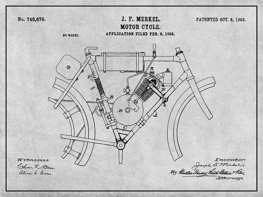 1902 Merkel Motorcycle Gray Patent Print Digital Art by Greg Edwards