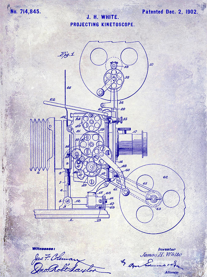 1902 Movie Projecting Patent Blueprint Photograph by Jon Neidert