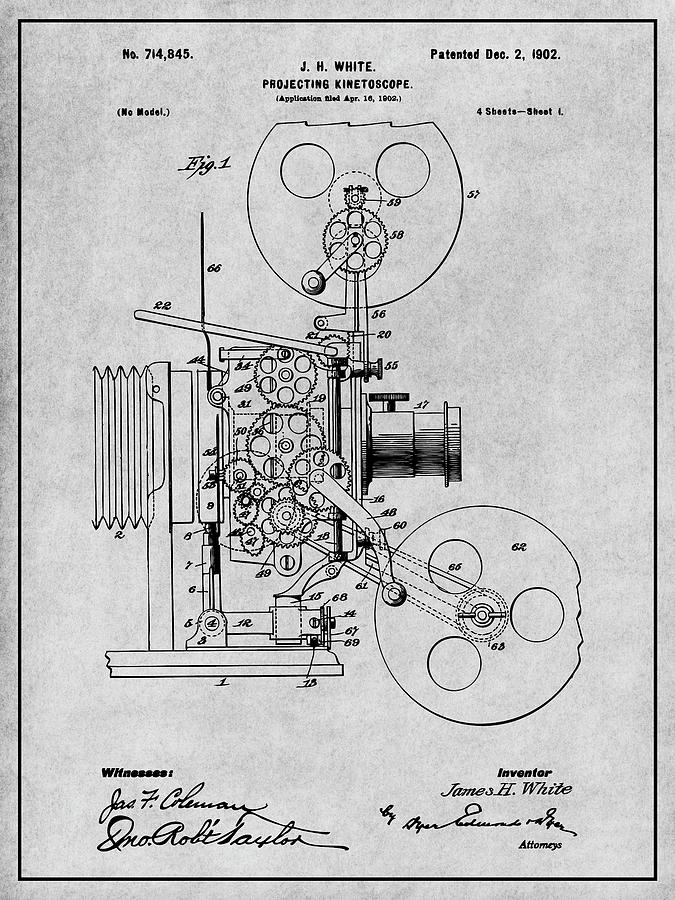 1902 Projecting Kinetoscope Gray Patent Print  Drawing by Greg Edwards