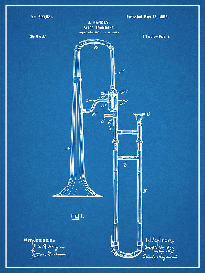 Music Instrument Patent Poster Music Art Blueprint Details about   Tenor Trombone Patent Print 
