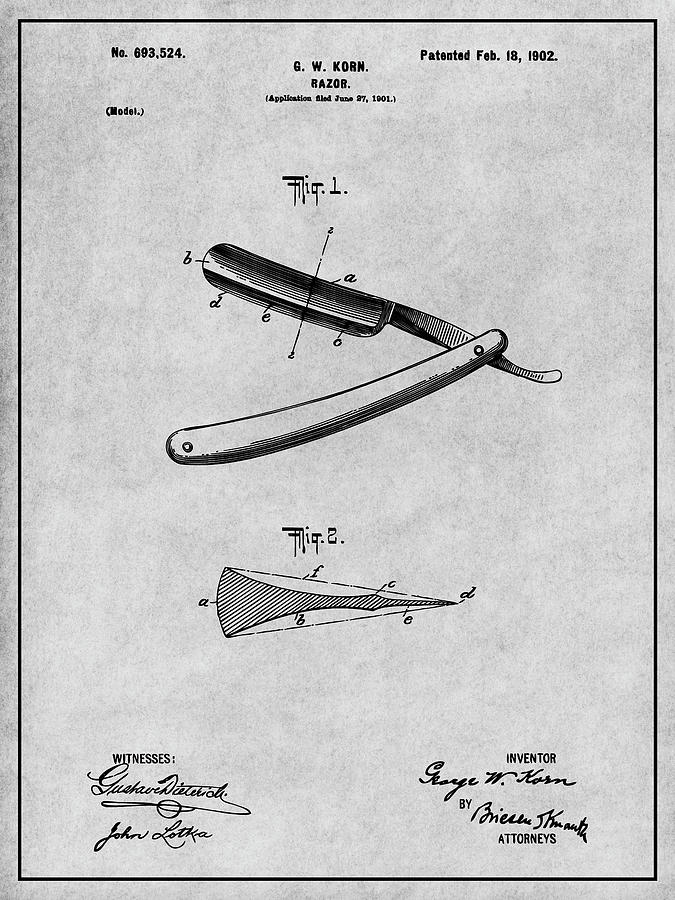 1902 Straight Razor Gray Patent Print  Drawing by Greg Edwards