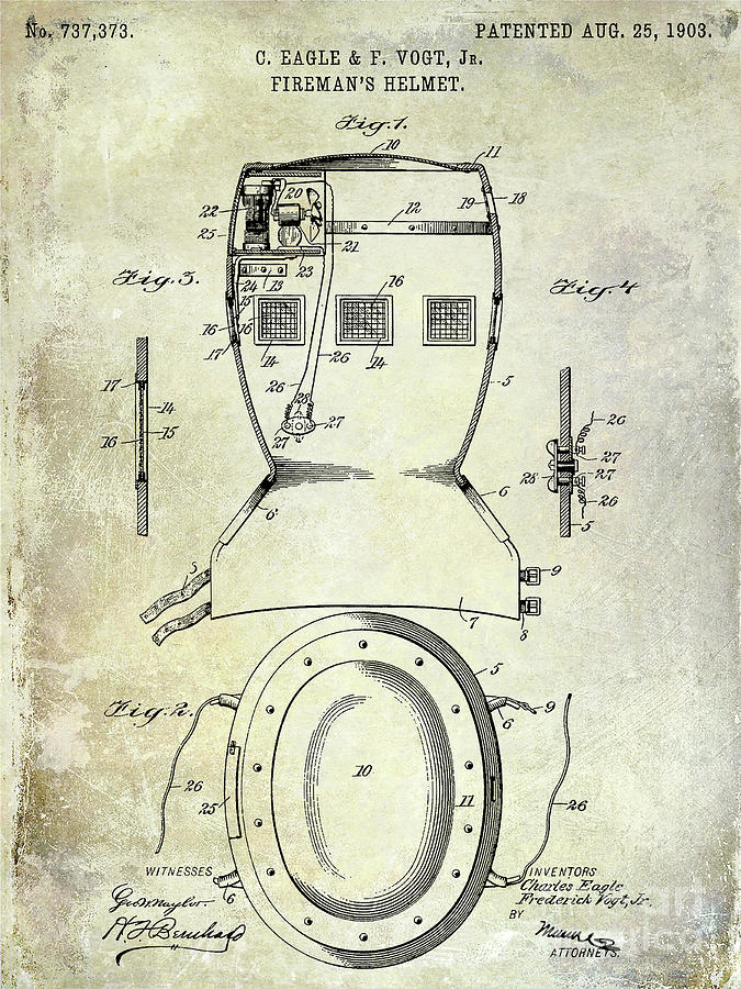 1903 Firemans Helmet Patent Photograph by Jon Neidert
