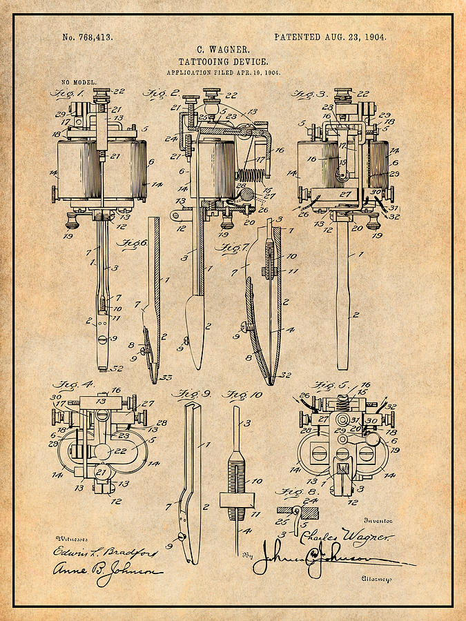 1904 Wagner Machine Antique Paper Patent Print Drawing by Greg Edwards -