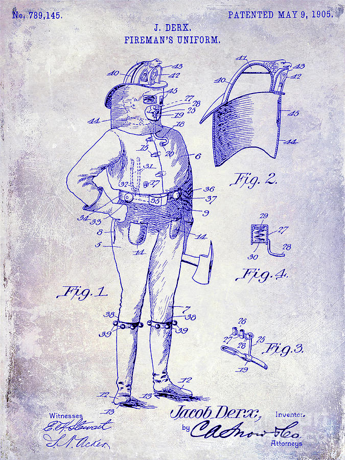 1905 Firemans Uniform Patent Blueprint Photograph by Jon Neidert