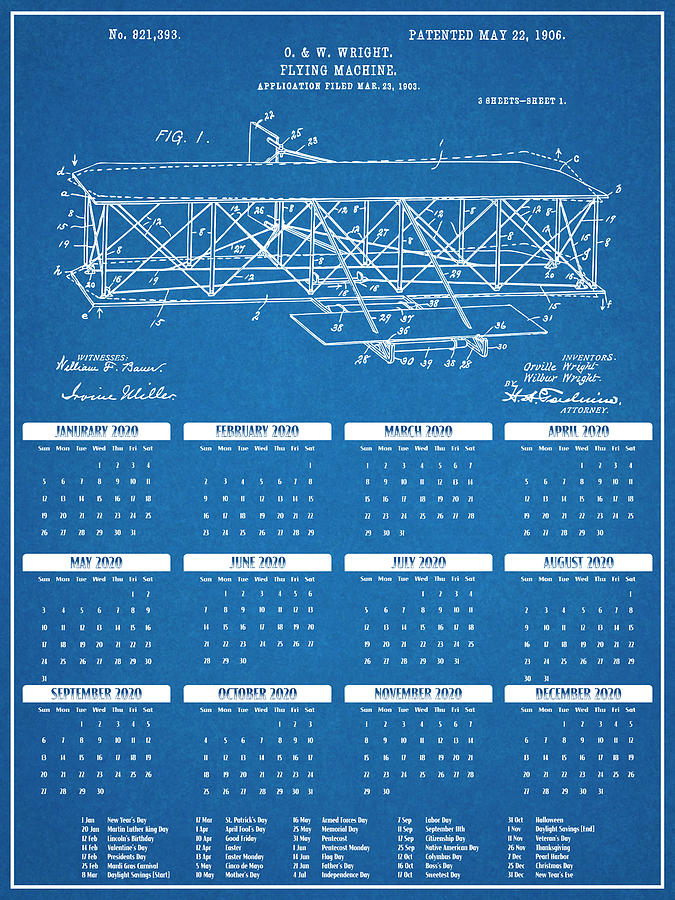 1906 Wright Brothers Flying Machine Calendar Patent Print ...