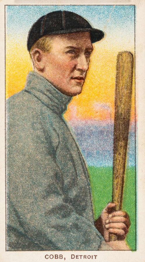 1909 11 T206 Sweet Caporal Ty Cobb  Bat Off Shoulder Painting