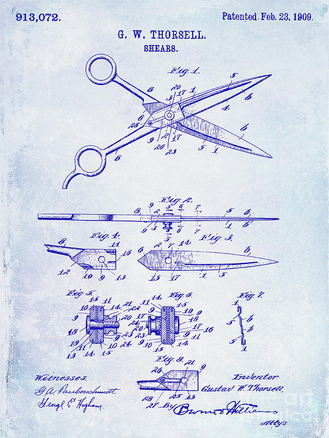 1909 Barber Shears Patent Blueprint Photograph by Jon Neidert