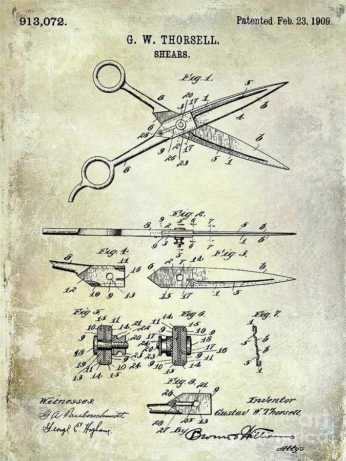 1909 Barber Shears Patent Photograph by Jon Neidert