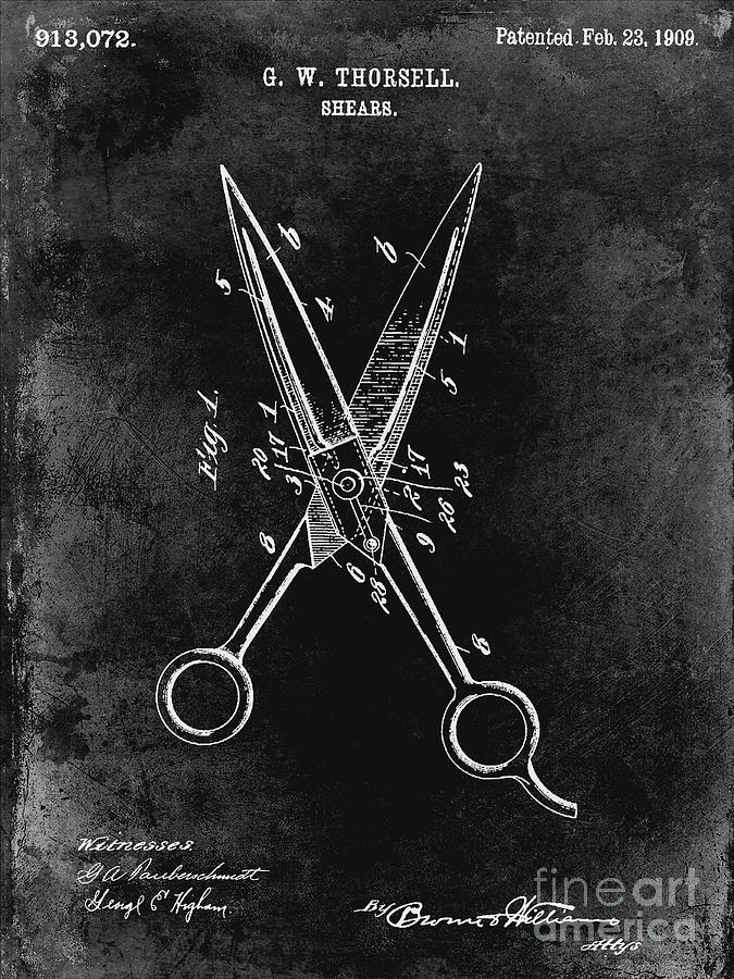 1909 Barbers Shears Patent Black Photograph by Jon Neidert