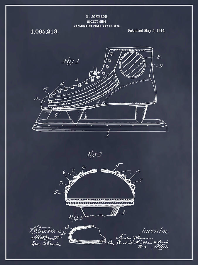 1909 Hockey Skate Blackboard Patent Print Drawing by Greg Edwards