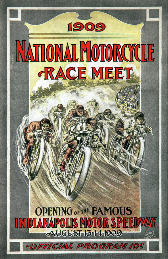 1909 National Motorcycle Race Meet Painting by Indianapolis Engraving Co.