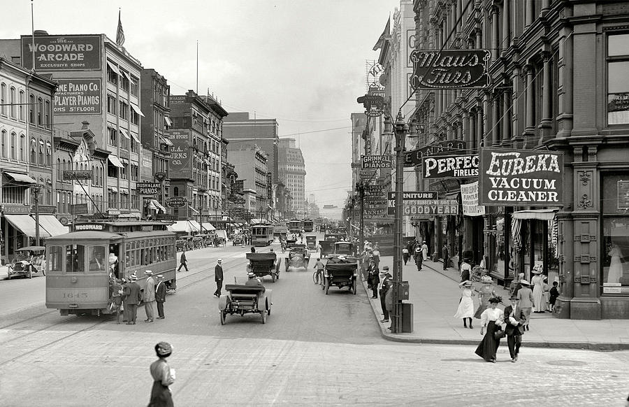 1910 Photo DETROIT MICHIGAN, Downtown antique Woodward Ave Painting by ...