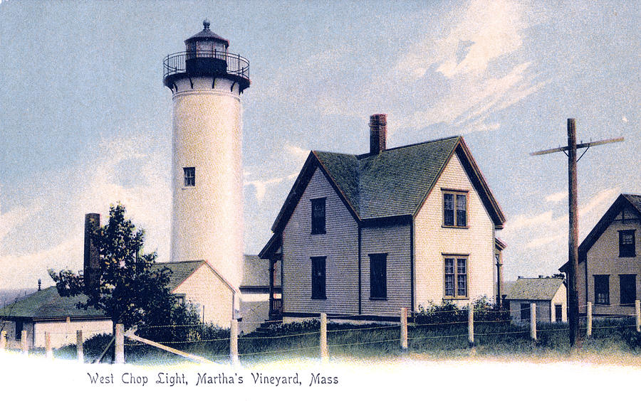 1910 West Chop Lighthouse Marthas Vineyard Painting by Historic Image