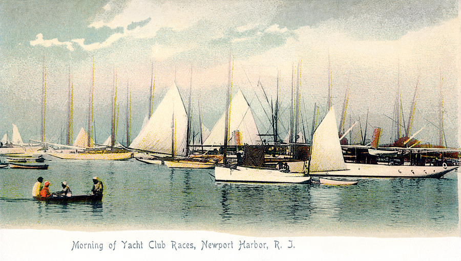 1910 Yachts in Newport Rhode Island Harbor Painting by Historic Image