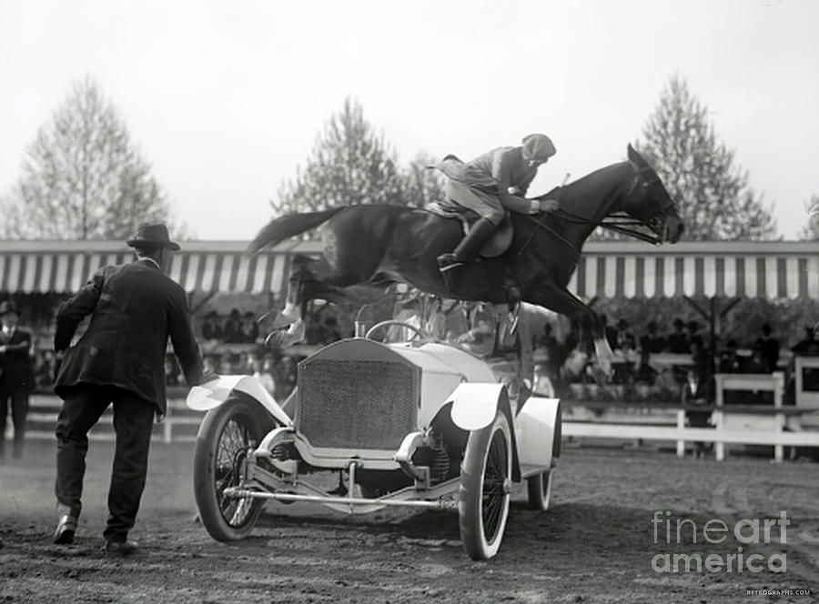 1910s Horse Jumping Over Vehicle At State Fair Photograph by Retrographs