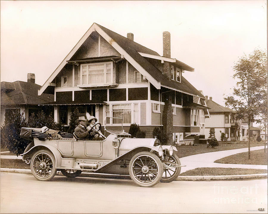 1910s Open Touring Car And House Neighborhood Setting Photograph by Retrographs