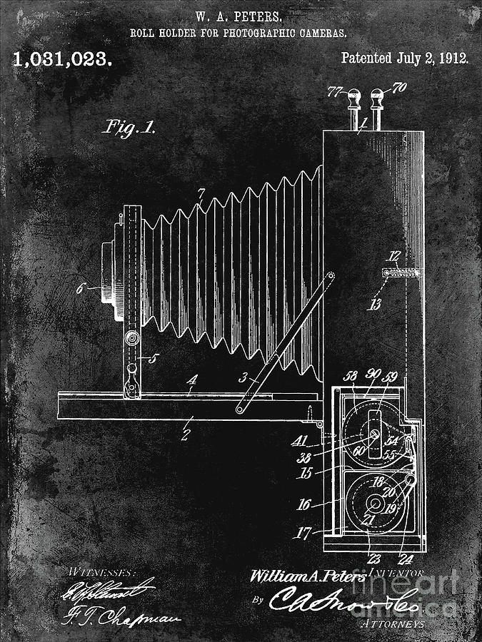 1912 Camera Patent Black Photograph by Jon Neidert